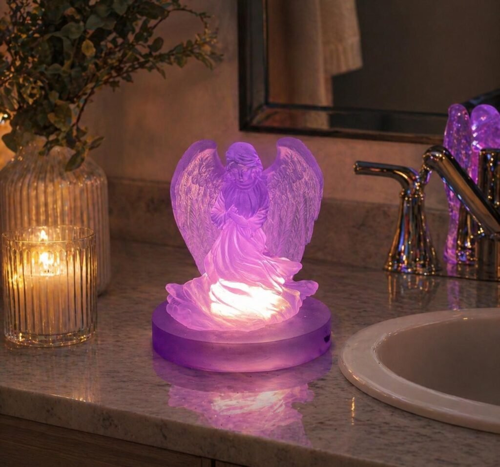 Previously sold purple resin angel night light with LED base